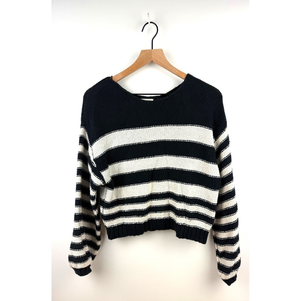 Billabong Women's Striped Knit Sweater Black & White Crop Top‎ Medium